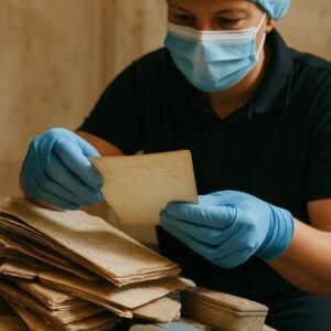 donna esegue pulizia di documenti vecchi e inutili